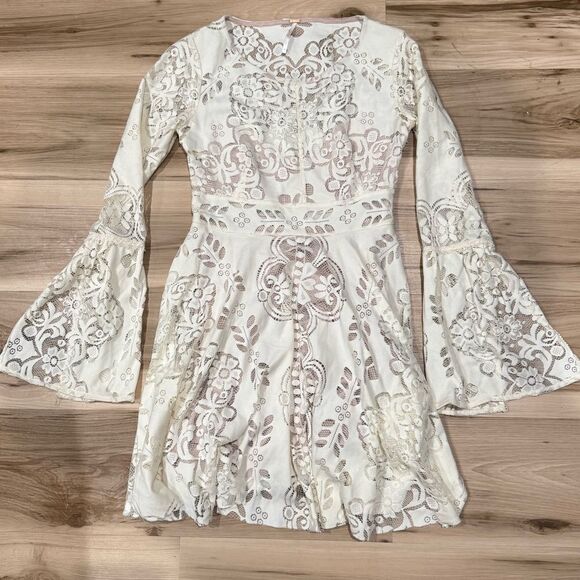 Free People Lace Lovers Folk Song Dress Women’s 0 Boho Bohemian - Picture 2 of 4